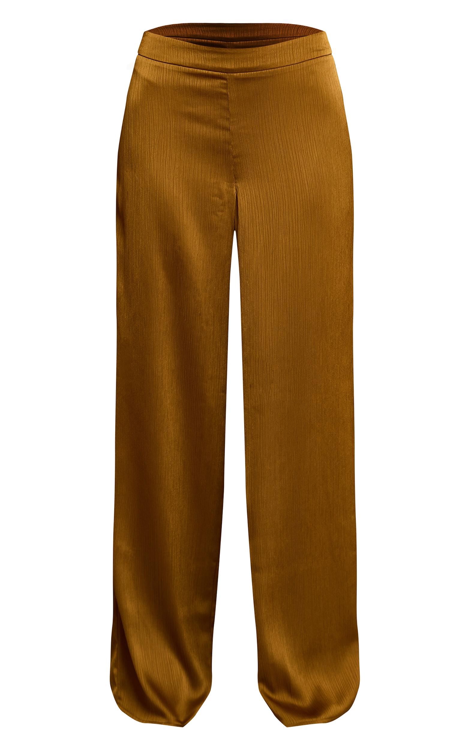 Dark Chartreuse Crinkle Satin High Waisted Wide Leg Pants Product Image