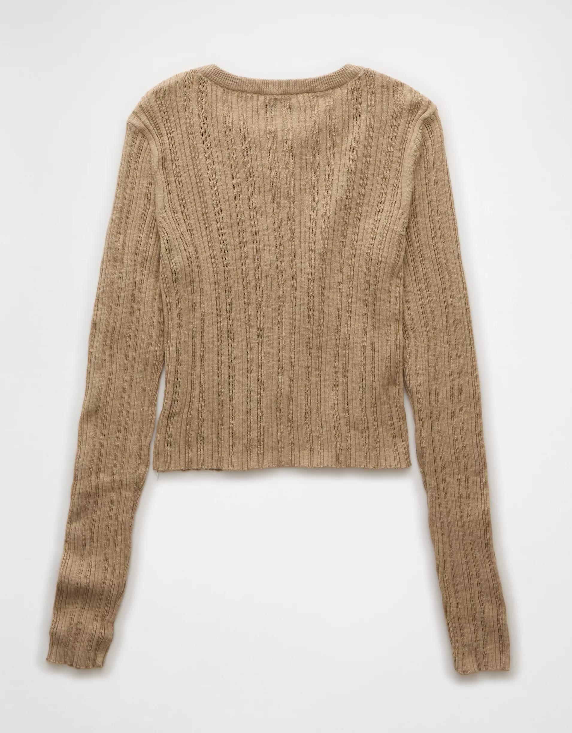 AE Ribbed Crew Neck Cardigan Product Image