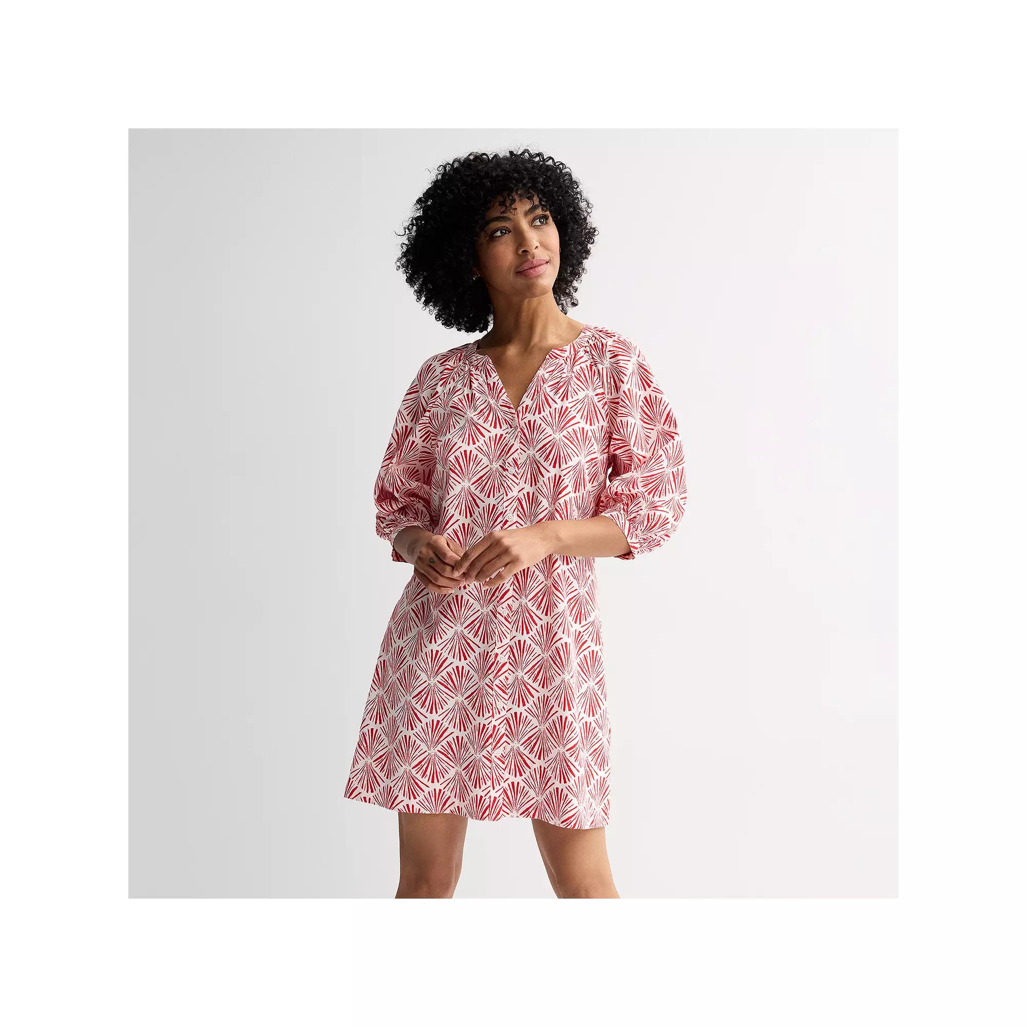 Women's Sonoma Goods For Life® Button Front Shift Dress, Size: Large, Red White Print Product Image