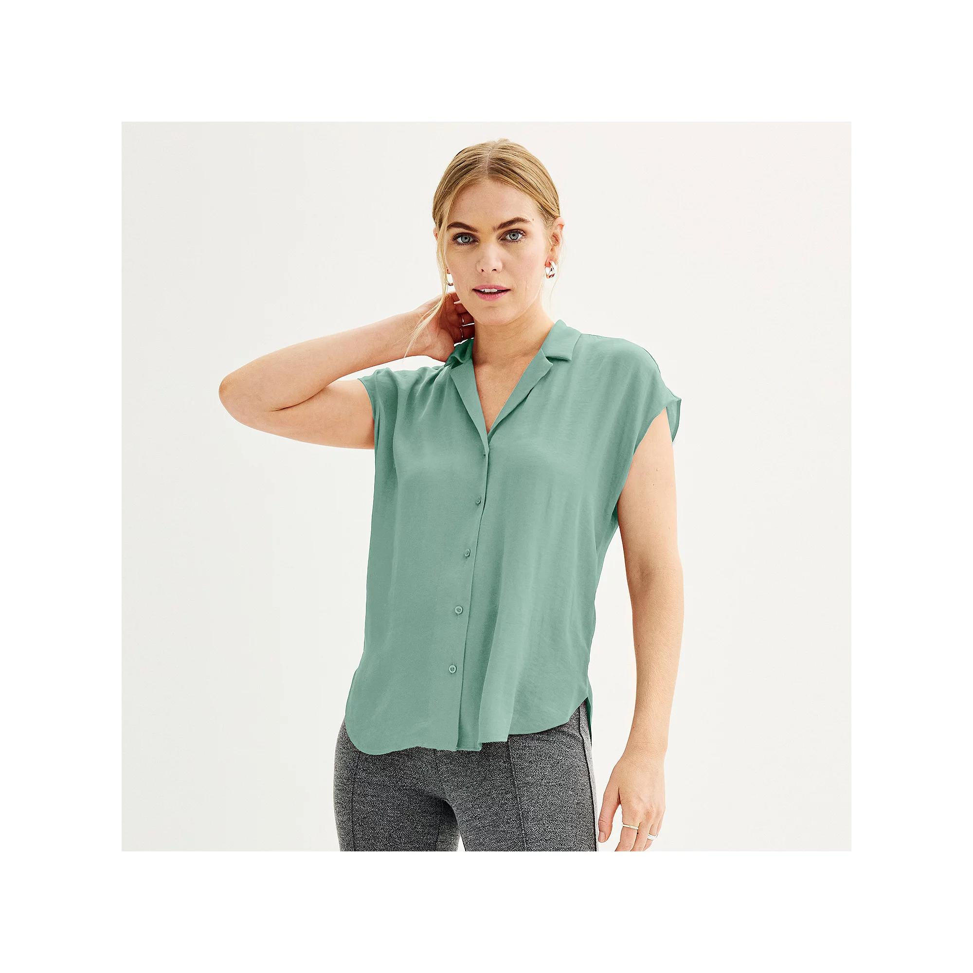 Women's Nine West Short Sleeve Easy Lapel Shirt, Size: Large, Hanover Blue Product Image