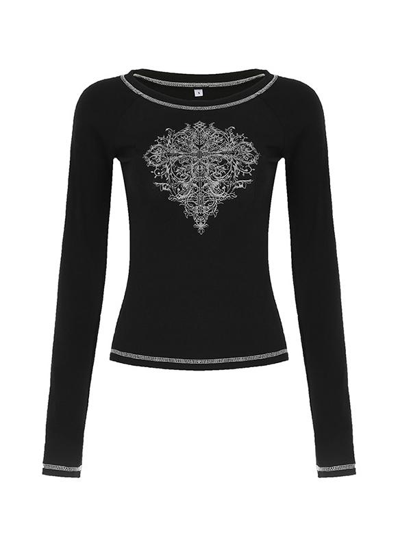 Dark Graphic Print Long Sleeves Tee Product Image