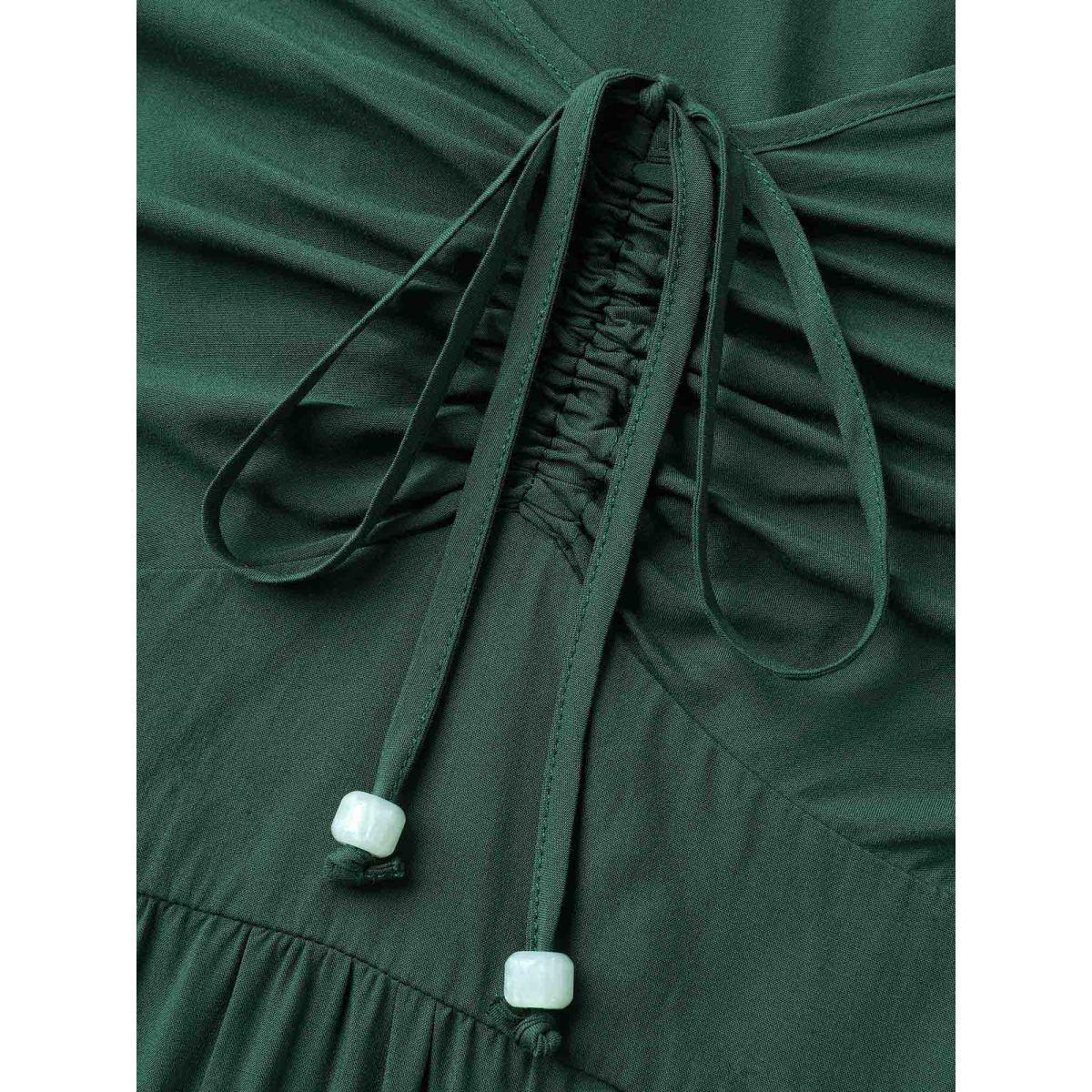 Plus Size Ruffled Sweetheart Neck Tiered Midi Dress DarkGreen Women Boho Heart neckline Sleeveless Curvy BloomChic 26/4X Product Image