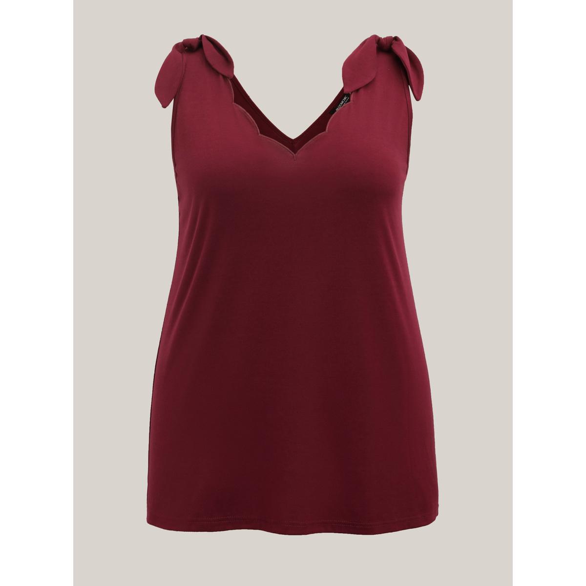 Plus Size Supersoft Stretchy Scalloped Neck Tank Top Women Burgundy Timeless Tie knot V-neck Elegant Tank Tops Camis BloomChic 10/M Product Image