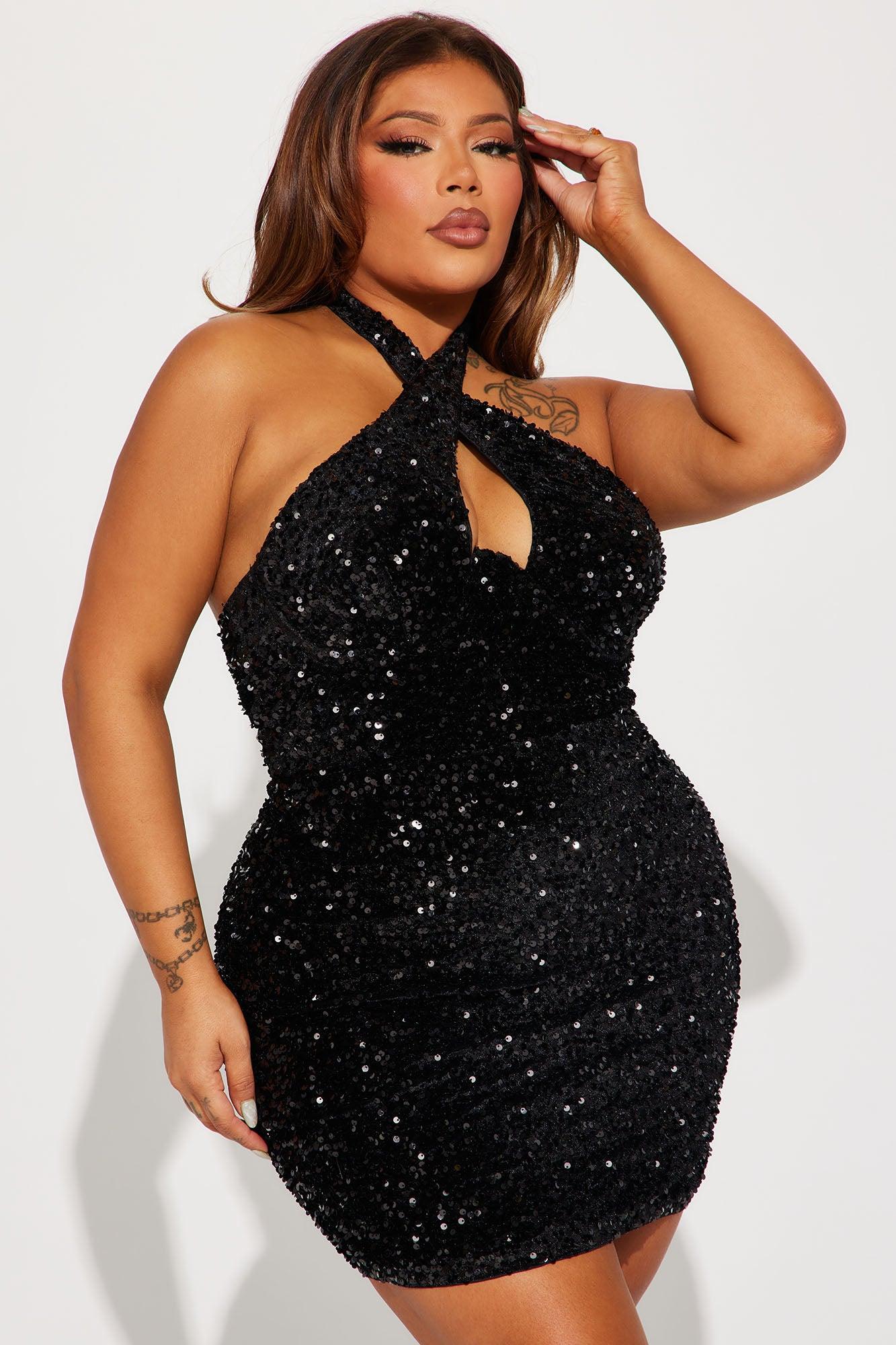 Vera Velvet Sequin Mini Dress - Black Product Image