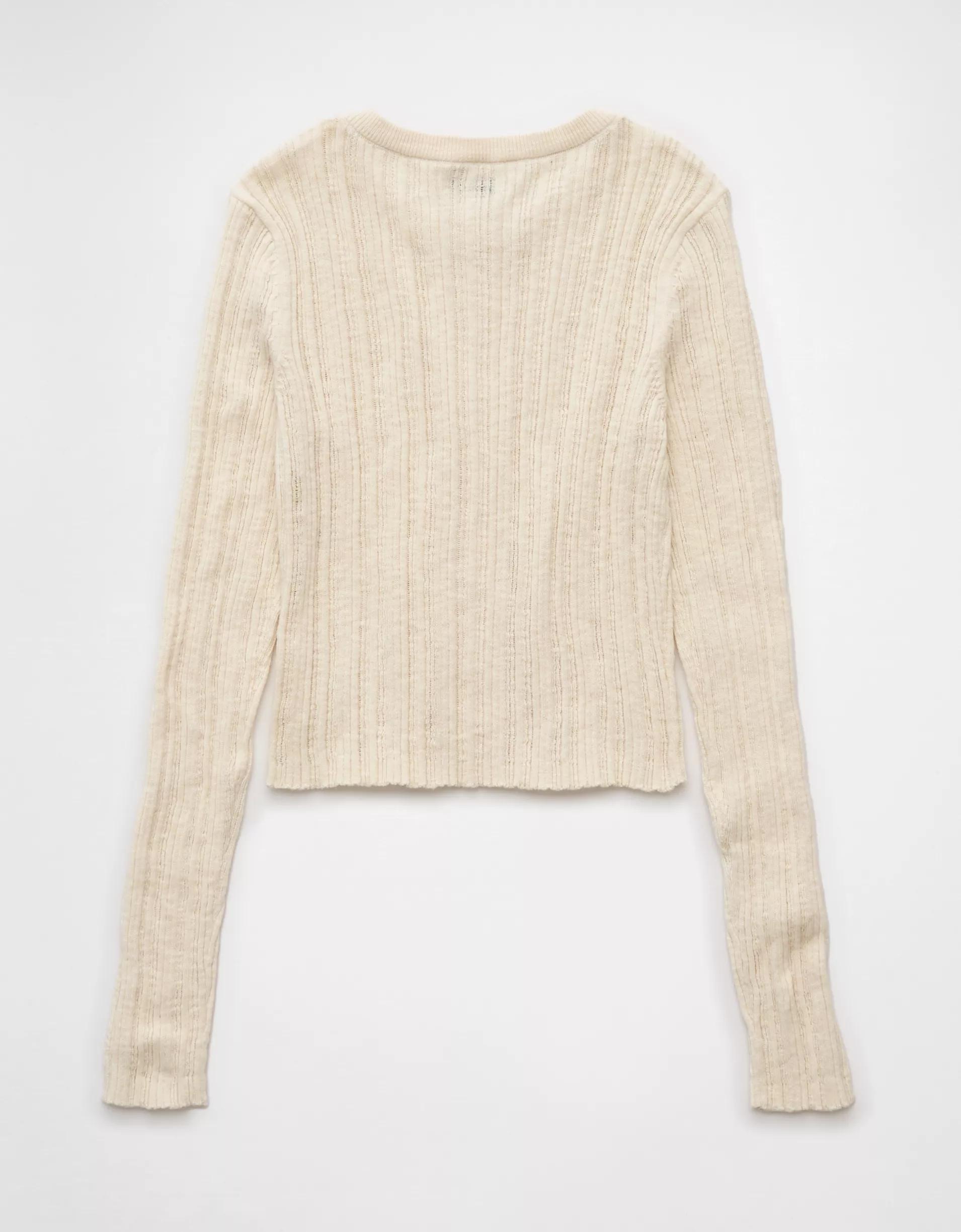 AE Ribbed Crew Neck Cardigan Product Image