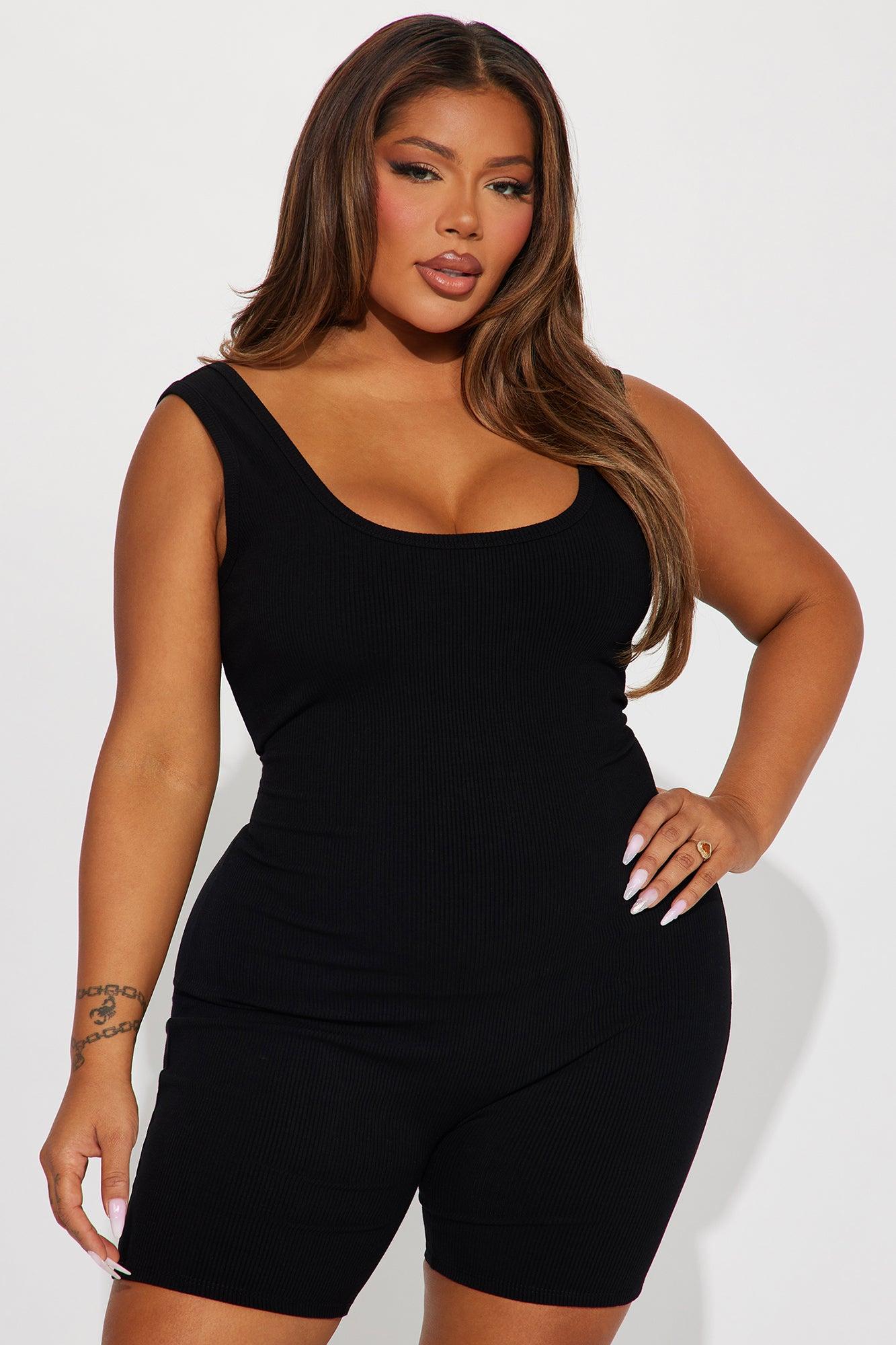 Naveah Scoop Neck Snatched Romper - Black Product Image