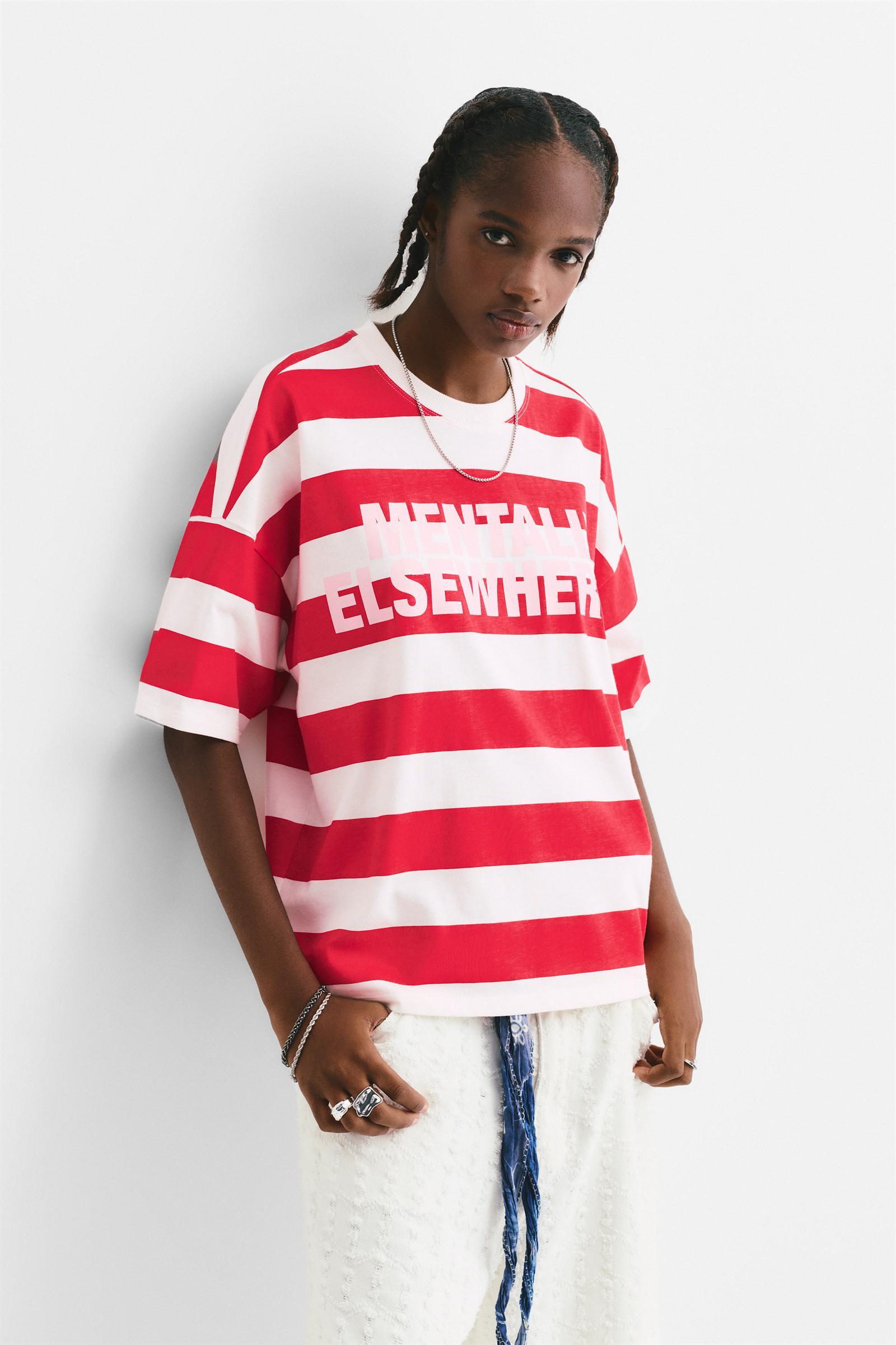 Striped T-shirt with text Product Image