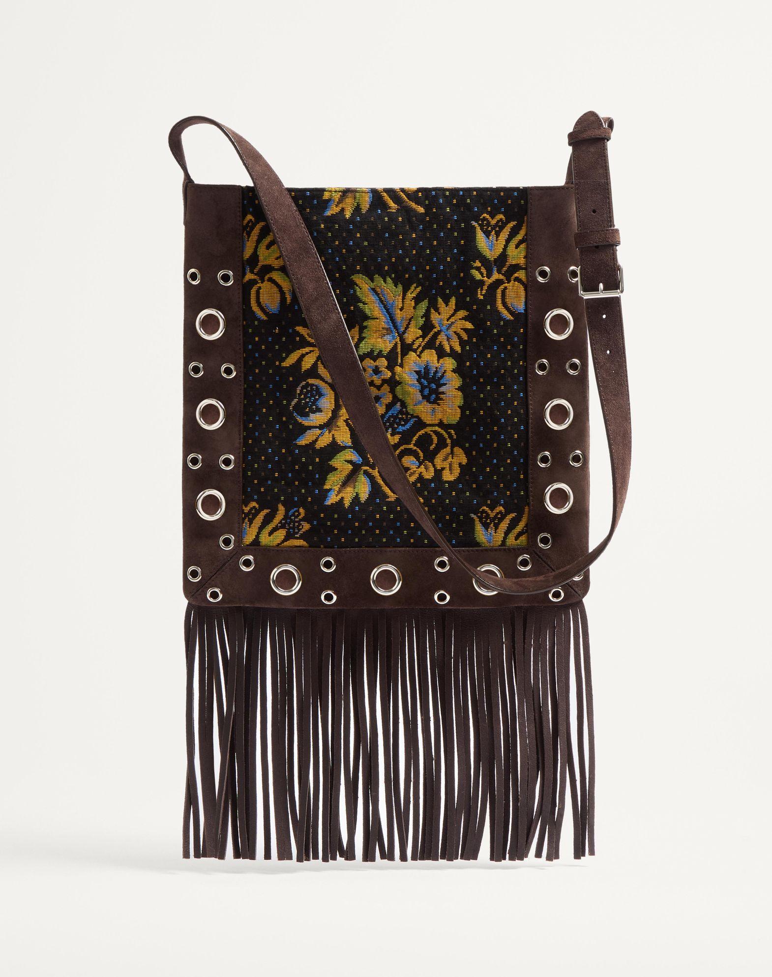 Valentino Garavani Nellcôte Shoulder Bag In Jacquard Fabric With Fringes Product Image