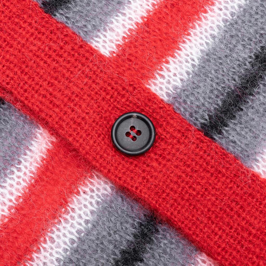 Logo-Embroidered Striped Mohair-Blend Cardigan - Red/Grey Male Product Image
