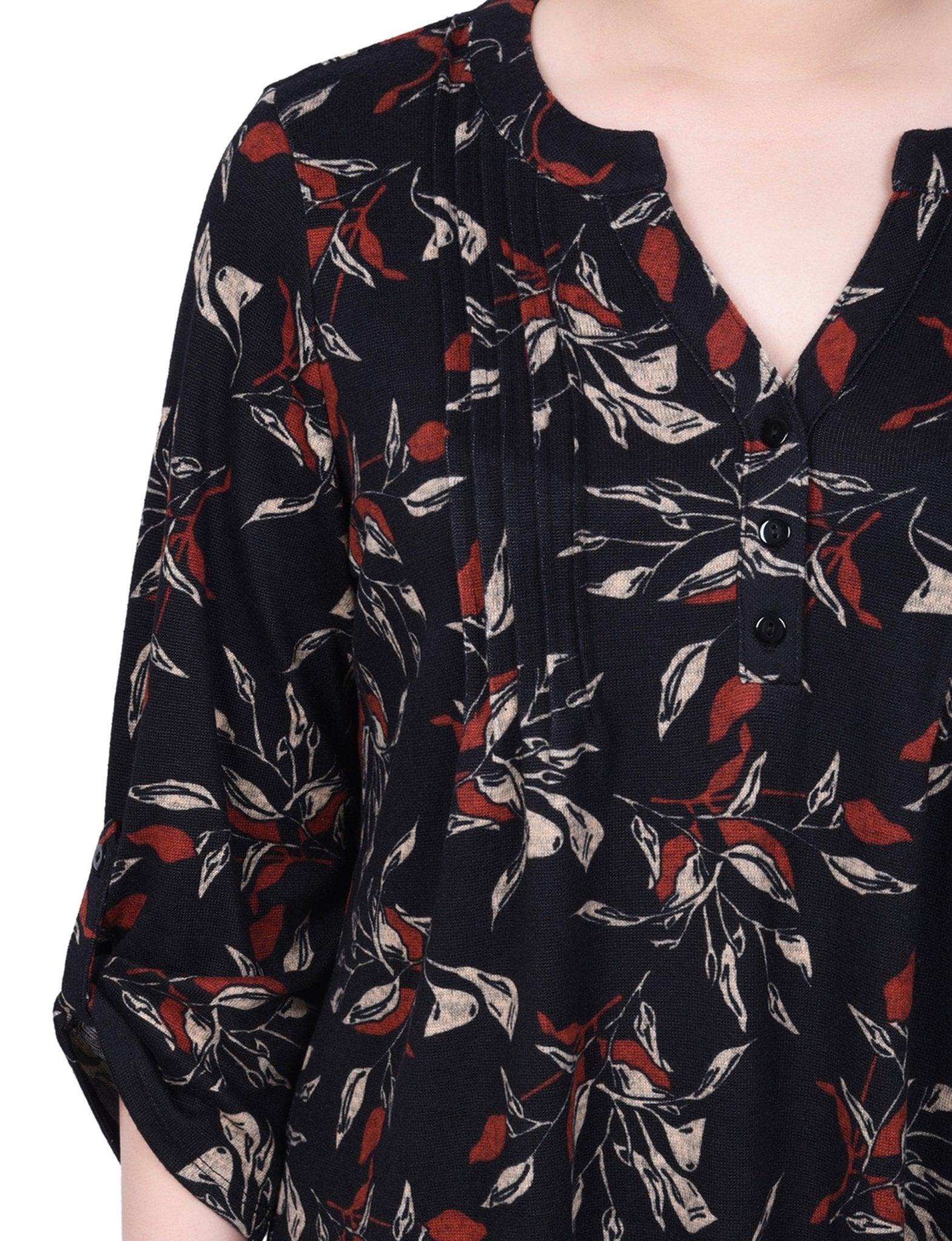 Black Orange Ivory Floral 3/4 Length Pearl Detail Dress Product Image