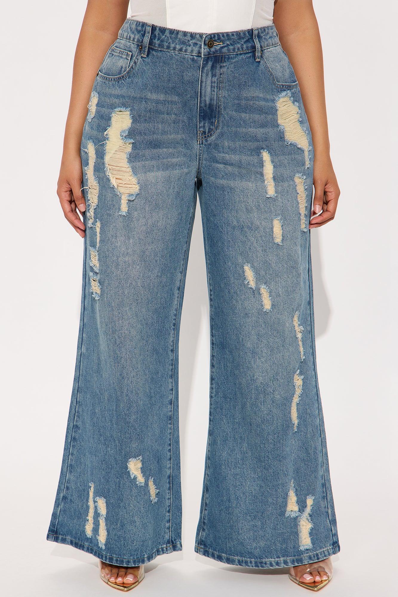 Kirbie Non Stretch Ripped Wide Leg Jean - Medium Wash Product Image