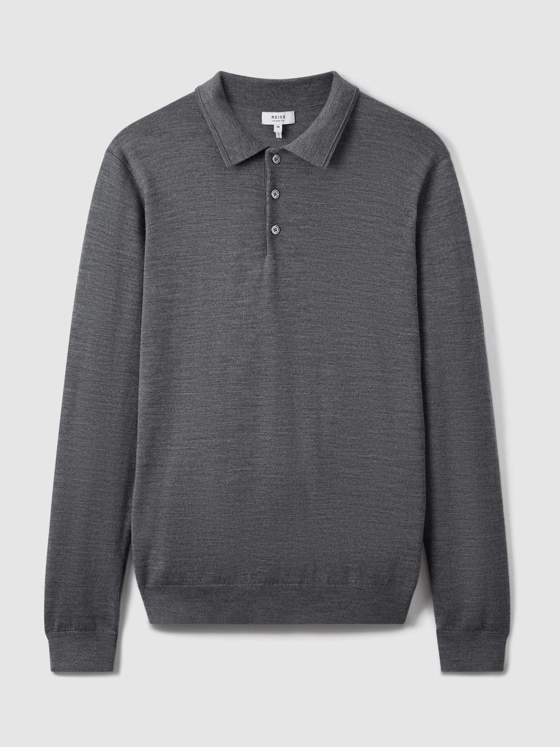 Merino Wool Polo Shirt in Mid Grey Melange Product Image