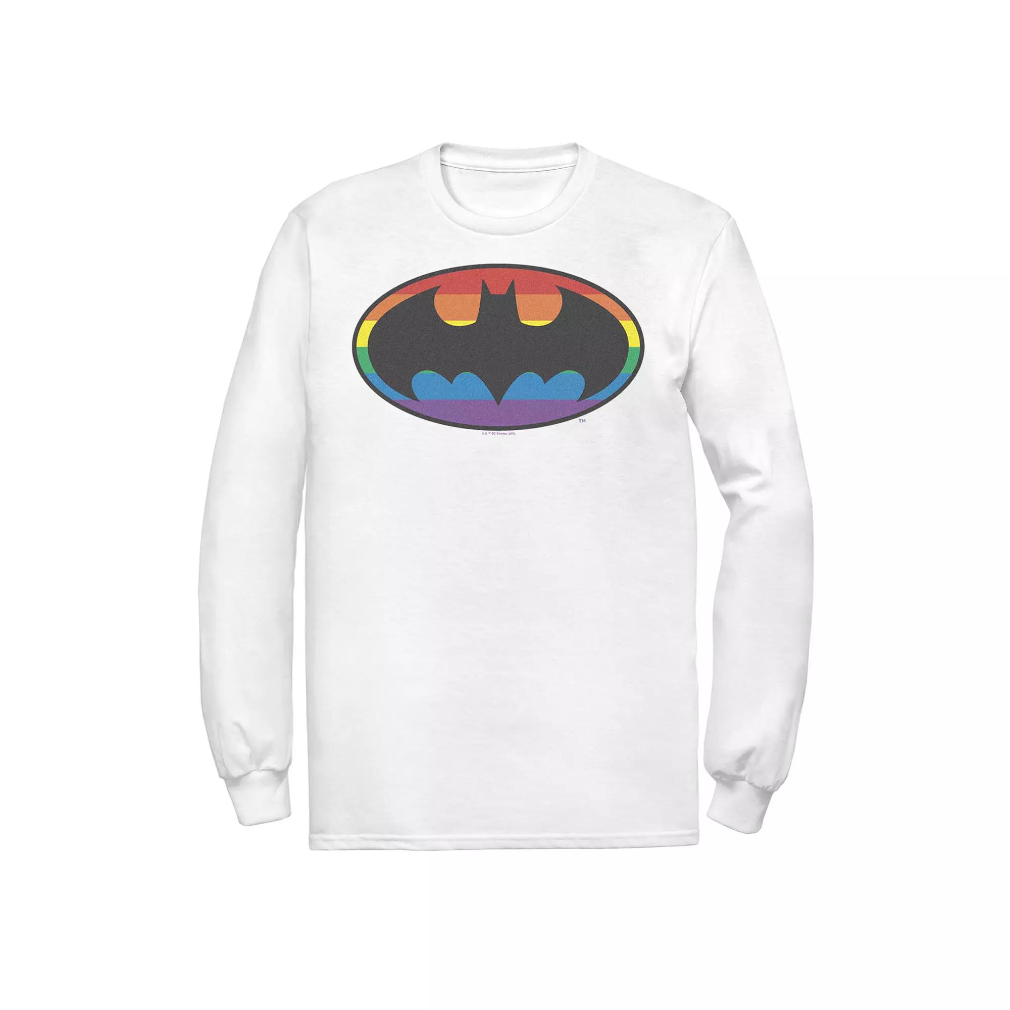 Men's Batman Rainbow Striped Logo Tee, Size: XXL, White Product Image