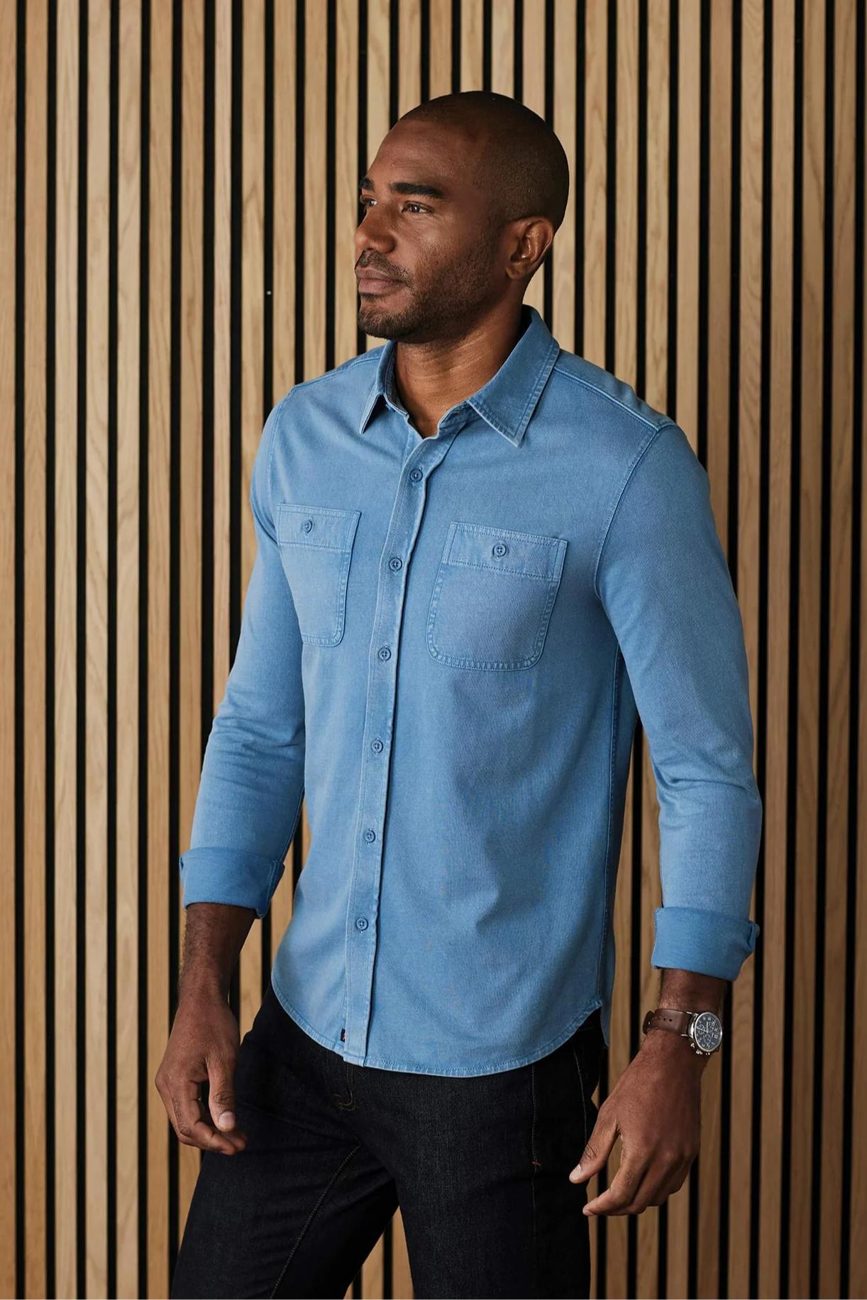 Lennox Jersey Button Up - Slate Blue Product Image