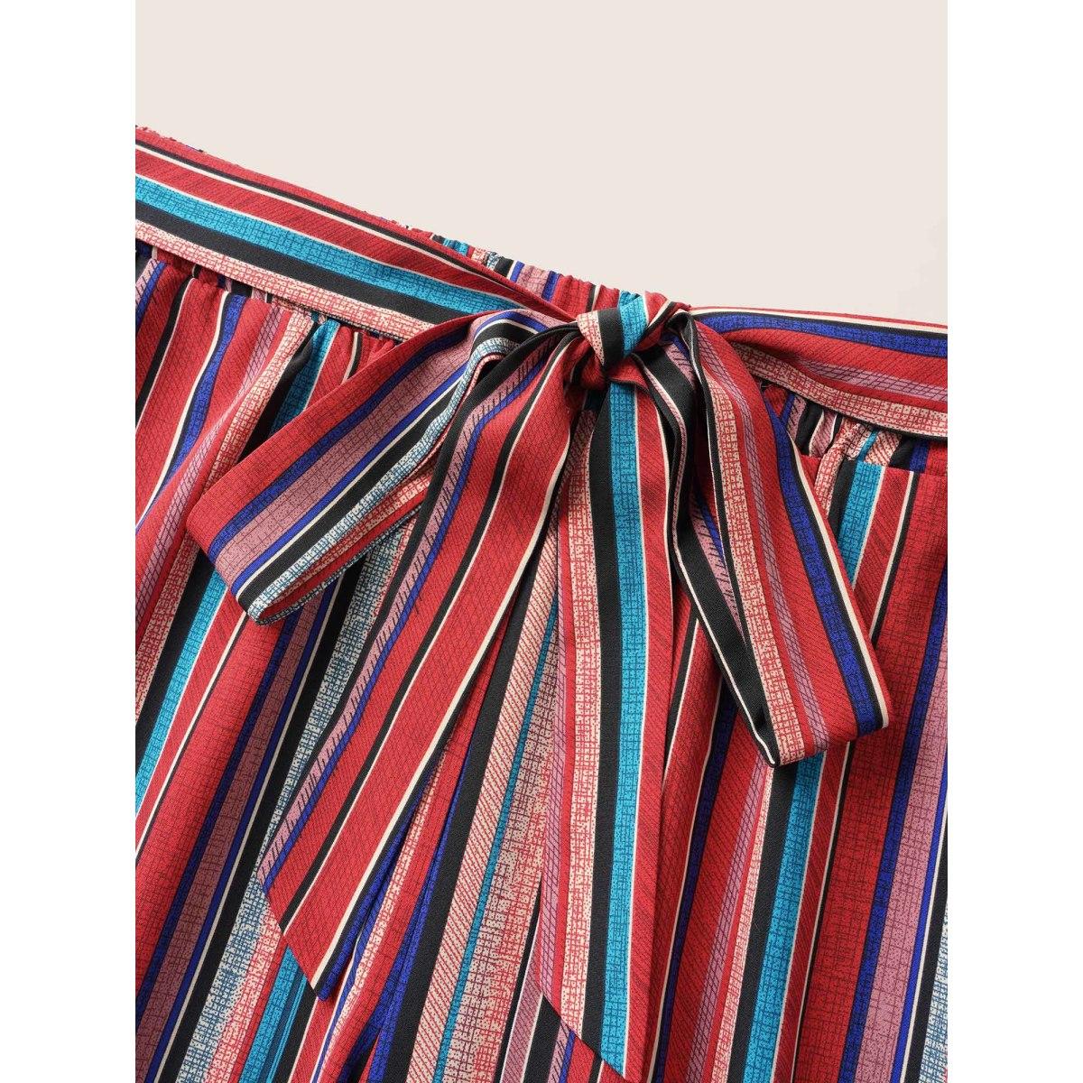 Plus Size Contrast Striped Tie Knot Wide Leg Pants Women Multicolor Casual Wide Leg Mid Rise Everyday Pants BloomChic 22-24/3X Product Image