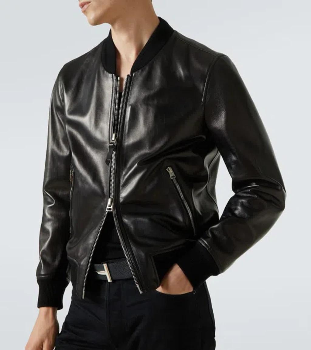 TOM FORD Black Shiny Nappa Plonge Leather Jacket In Multi Product Image
