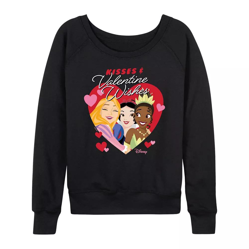 Disney Princess Snow White, Tiana & Rapunzel Women's Kisses & Valentine Wishes French Terry Long Sleeve Tee,  Product Image