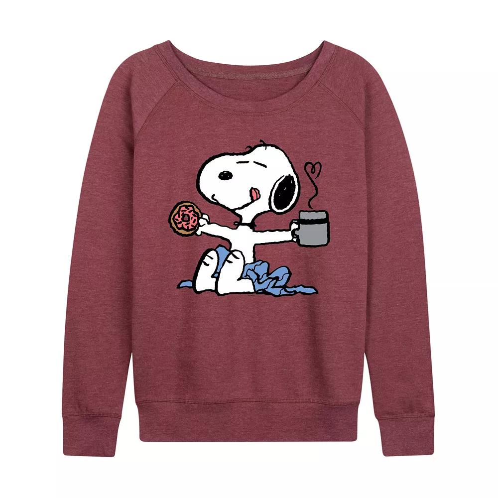 Women's Peanuts Donut Coffee Snoopy French Terry Long Sleeve Tee, Girl's,  Product Image