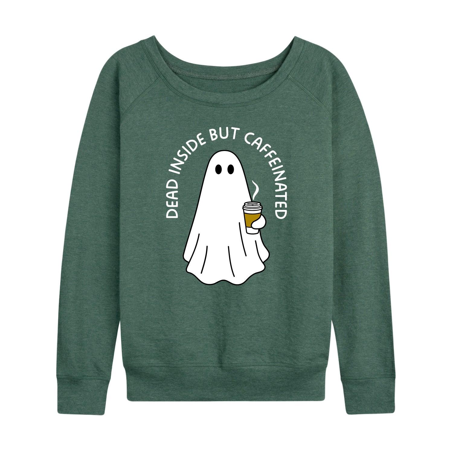 Women's Dead Inside But Caffeinated Ghost French Terry Long Sleeve Tee,  Product Image