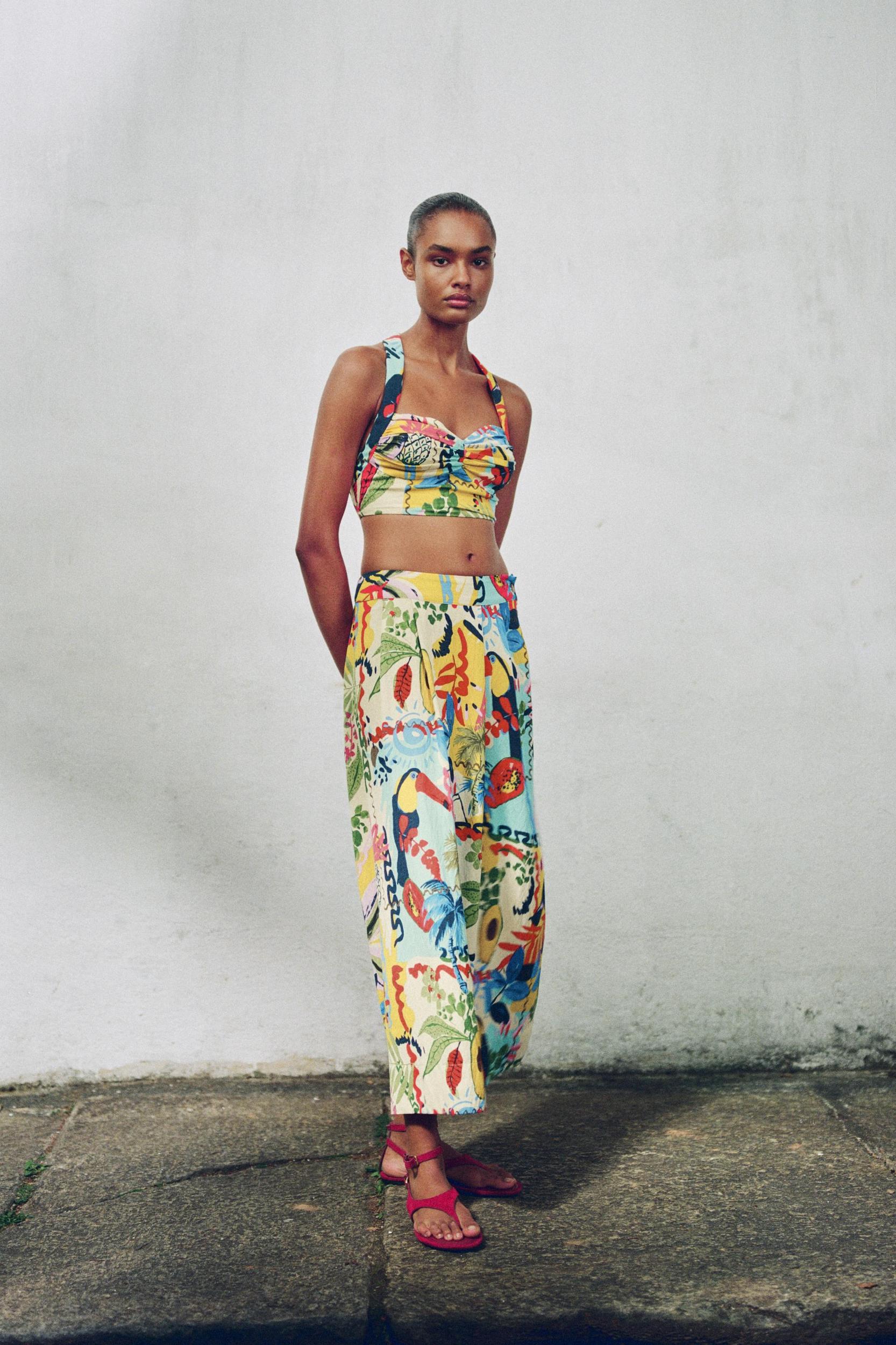 TROPICAL PRINT LAYERED MIDI SKIRT Product Image