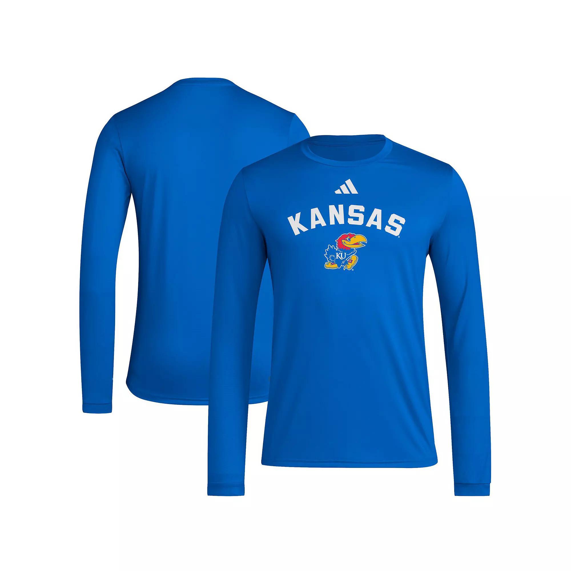 Men's adidas  Royal Kansas Jayhawks Alternate Pre-Game Hook AEROREADY Long Sleeve T-Shirt, Size: 3XL, Blue Product Image