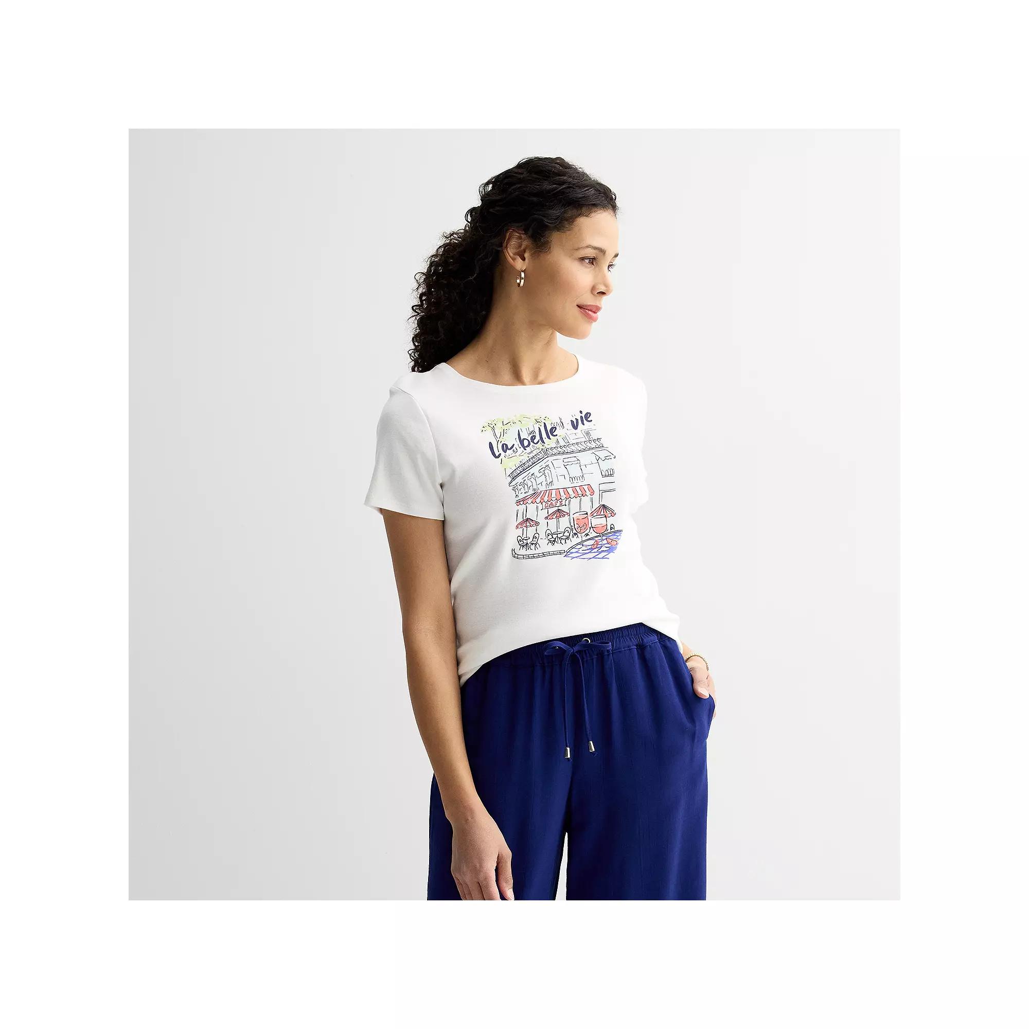 Women's Croft & Barrow® Essential Crewneck Tee, Size: Large, Belle Cafe Graphic Product Image