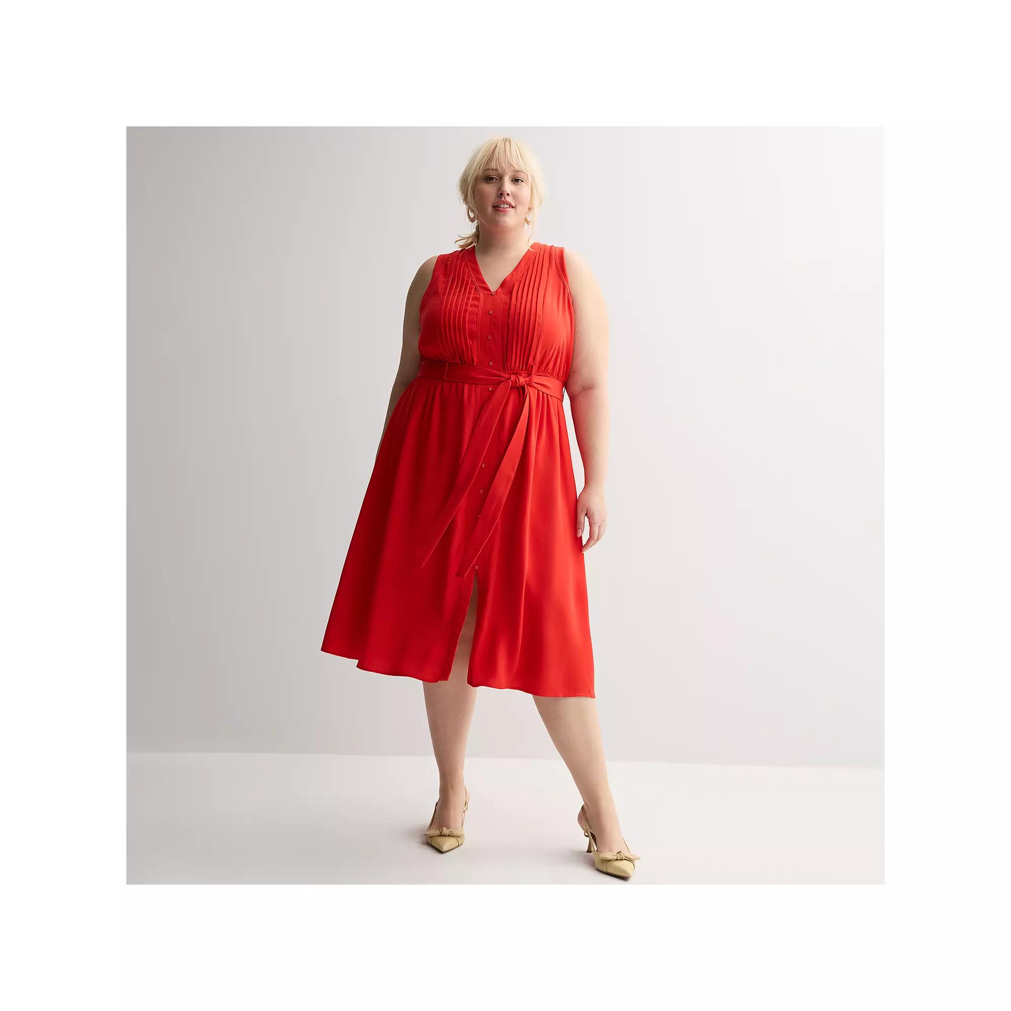 Plus Size Nine West Pintuck Sleeveless Midi Dress, Women's, Size: 5XL, Raleigh Red Product Image