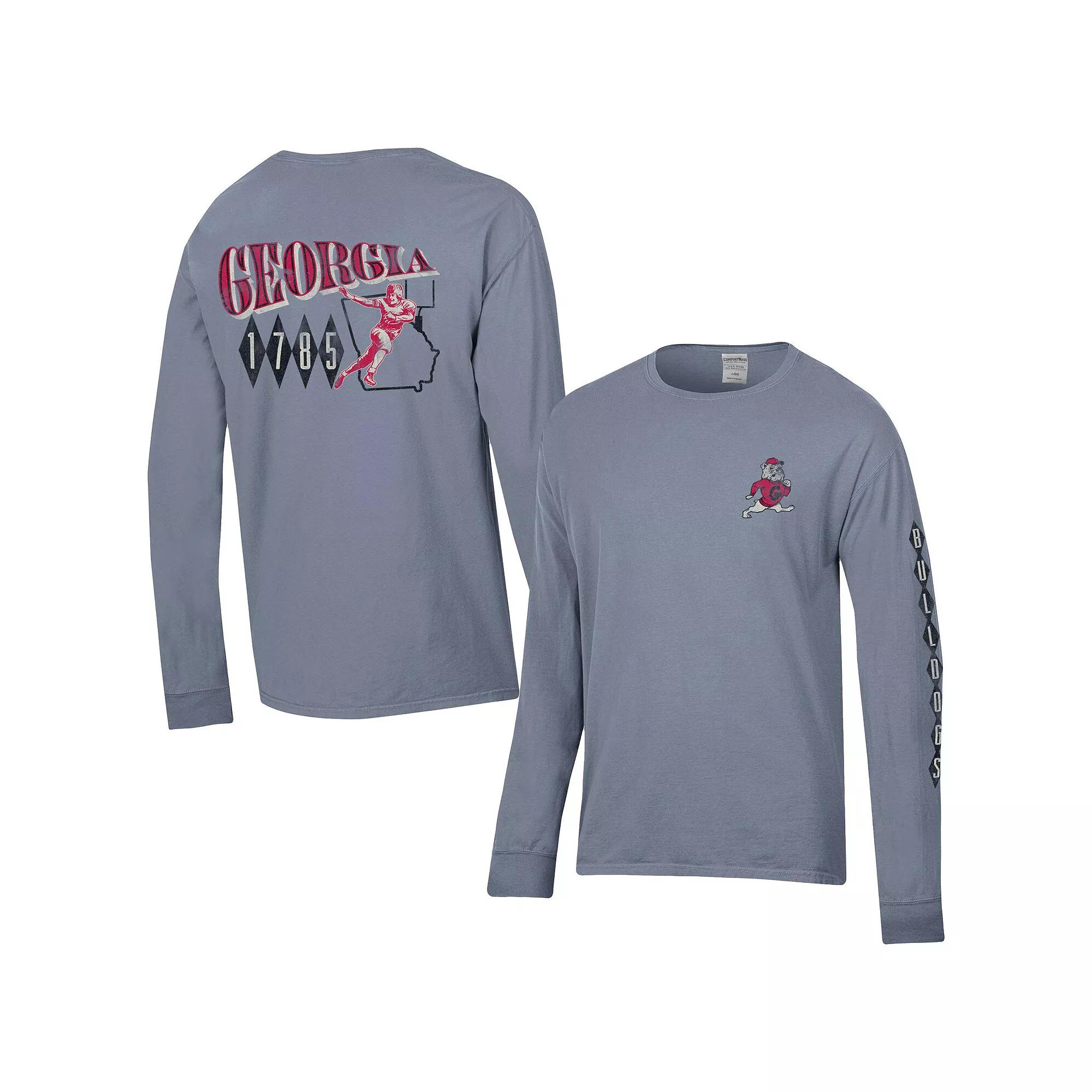 Mens ComfortWash Gray Georgia Bulldogs Vault Football Long Sleeve T-Shirt Product Image