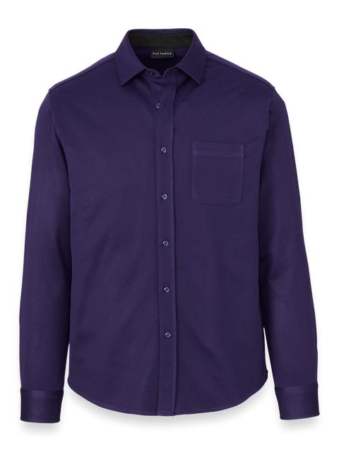 Cotton Blend Button Front Polo - Purple Product Image