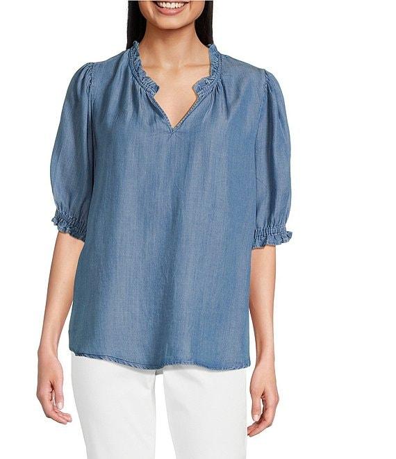Nurture Petite Size Woven Short Sleeve V-Neck Top Product Image