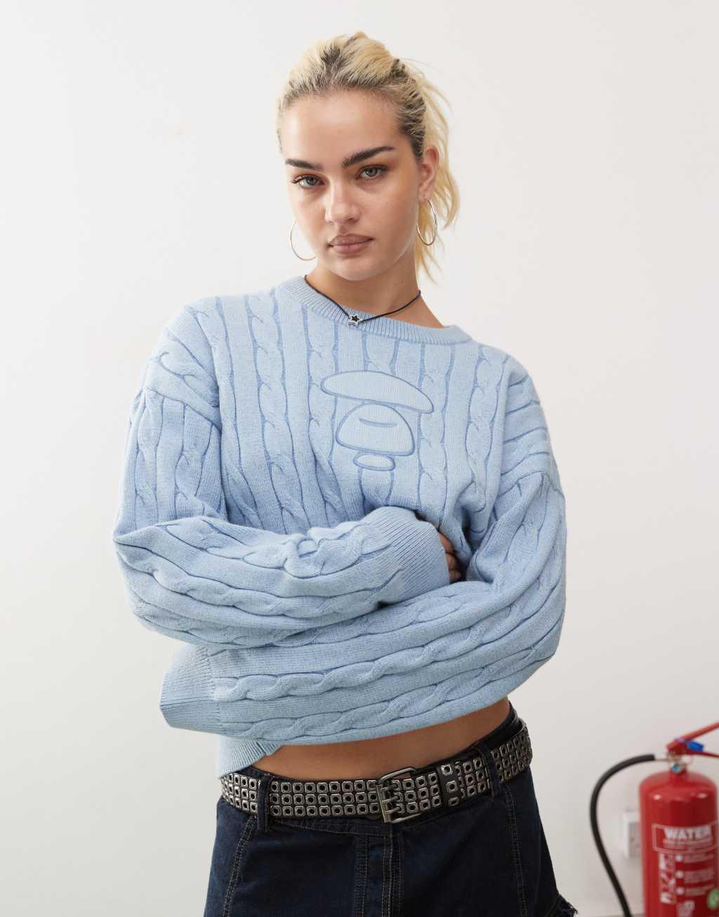 Aape By A Bathing Ape knitted logo sweatshirt in light blue Product Image