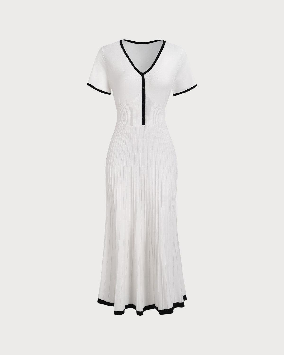 Women's White Contrasting Sweater Midi Dress Female Product Image