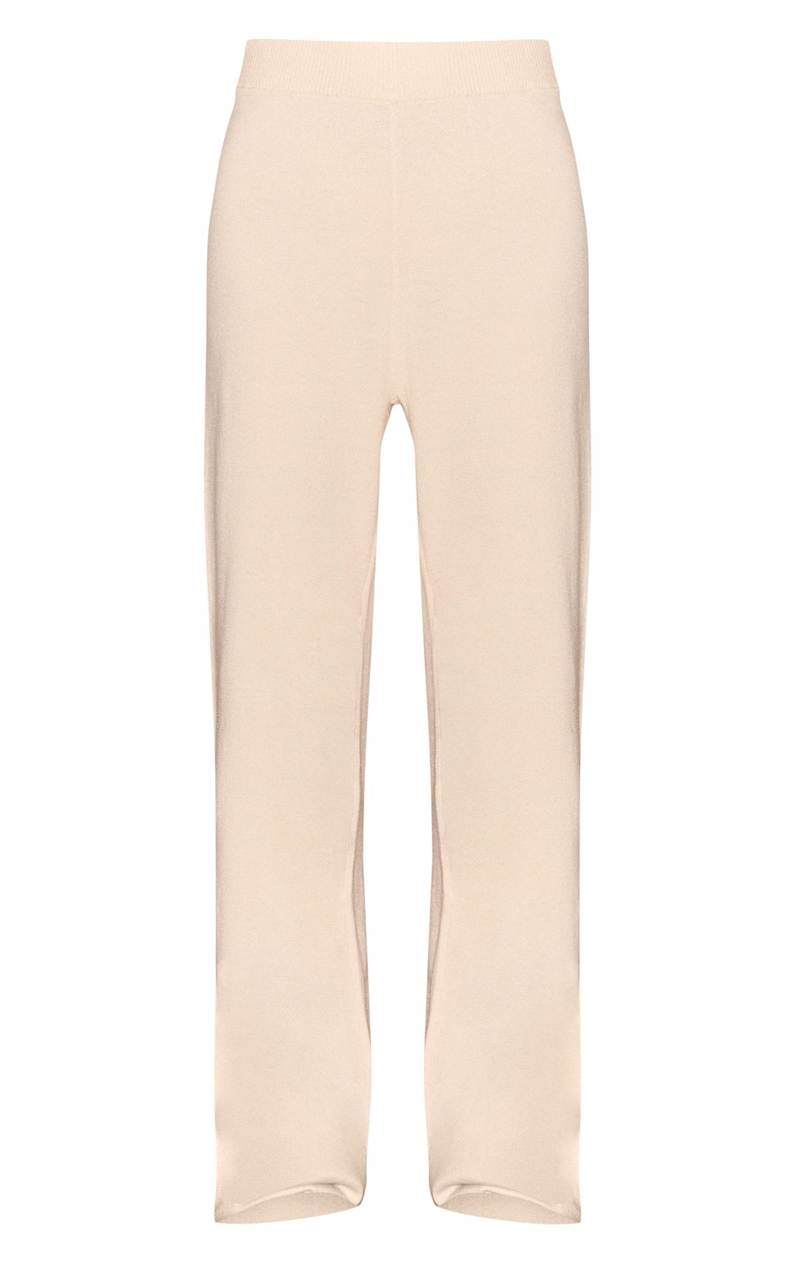 Oatmeal Basic Knit Wide Leg Pants Product Image