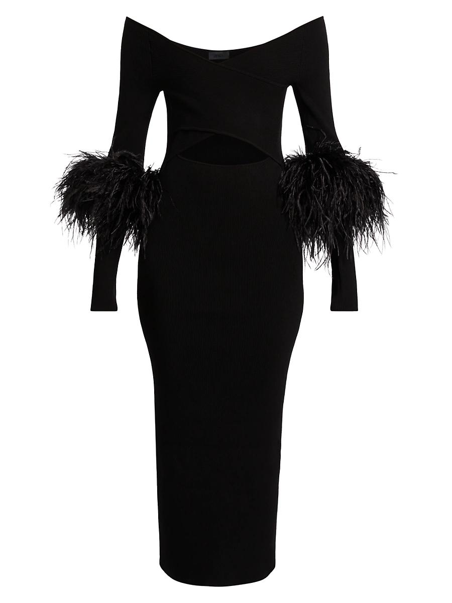 Womens Feather-Cuff Fitted Cut-Out Midi-Dress Product Image
