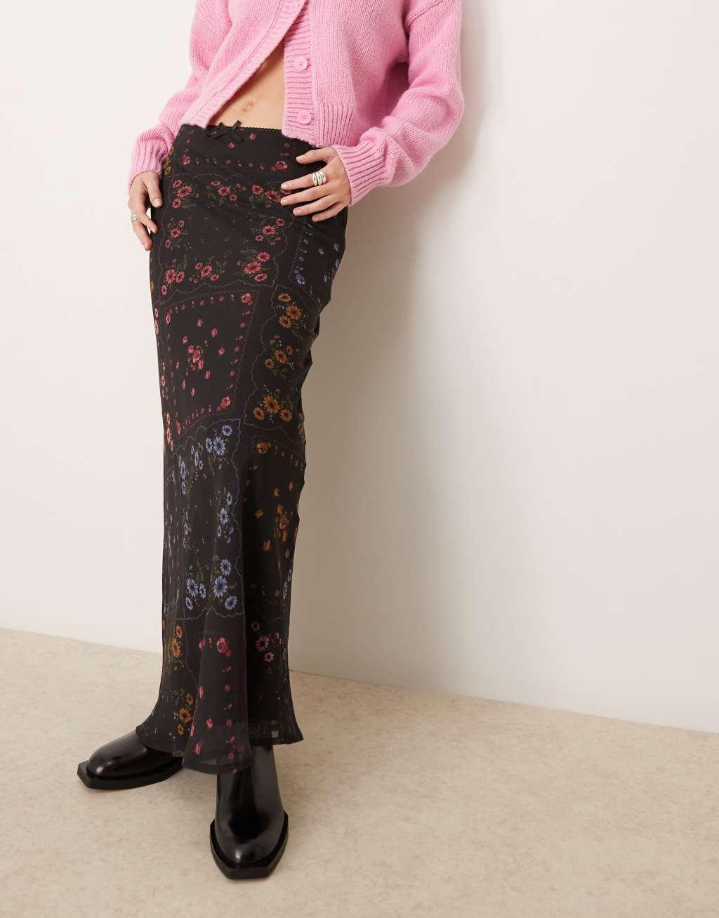 Miss Selfridge bias maxi skirt in floral print Product Image