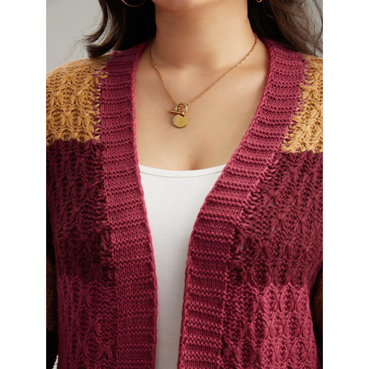 Plus Size Rainbow Colorblock Lantern Sleeve Cardigan Multicolor Women Casual Loose Long Sleeve Dailywear Cardigans BloomChic 10/M Product Image