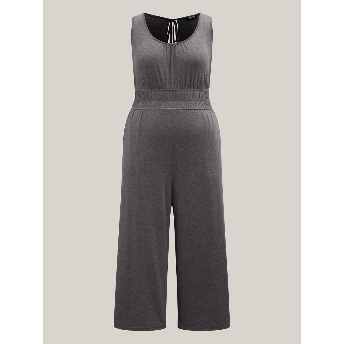 Plus Size DarkGray Supersoft Very Stretchy Back Tie Jumpsuit Women Sleeveless U-neck Everyday-Casual Loose Jumpsuits BloomChic 26/4X Product Image