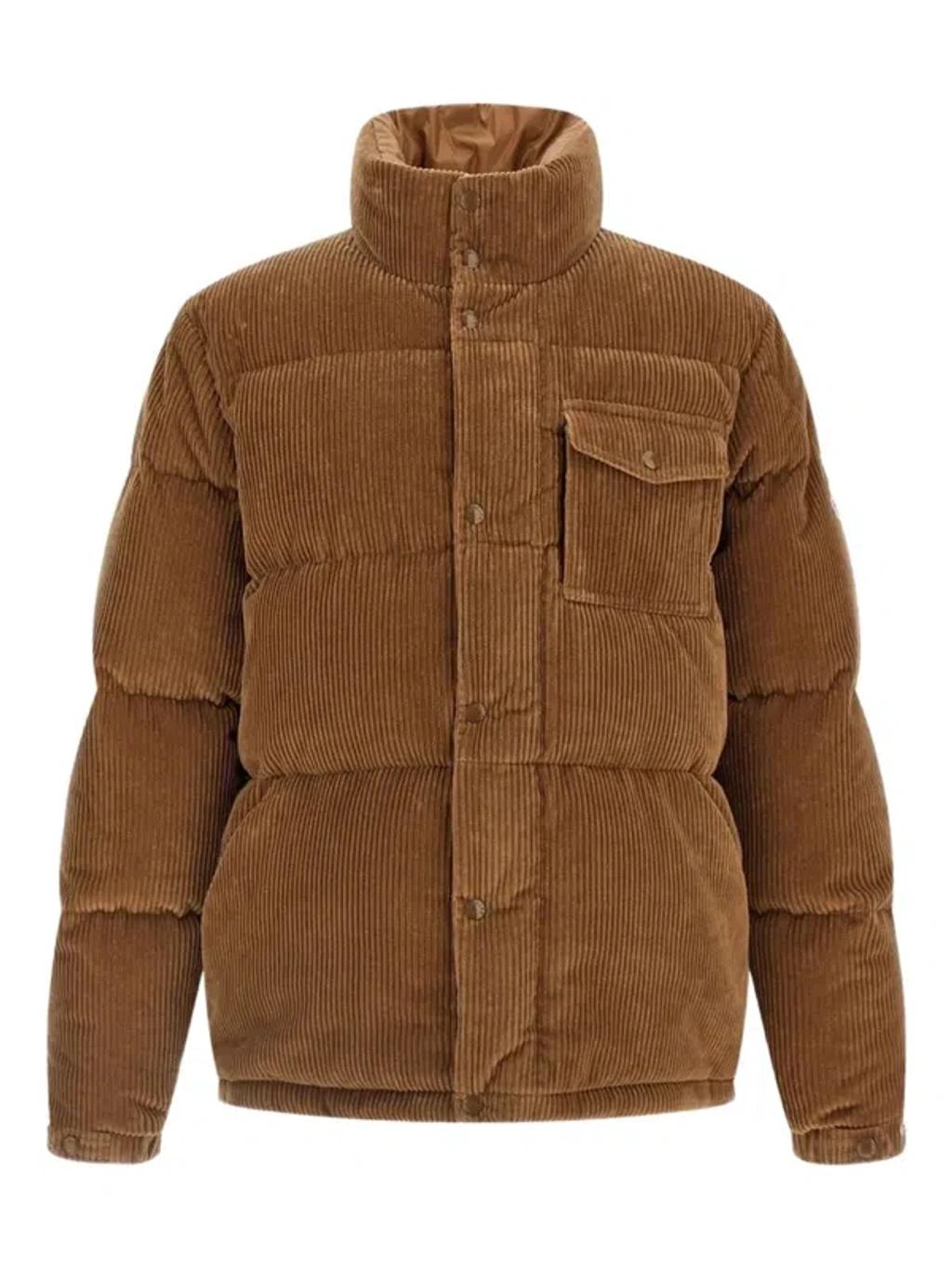 MONCLER Short Puffer Jacket Serrant In Ribbed Velvet In Brown Product Image