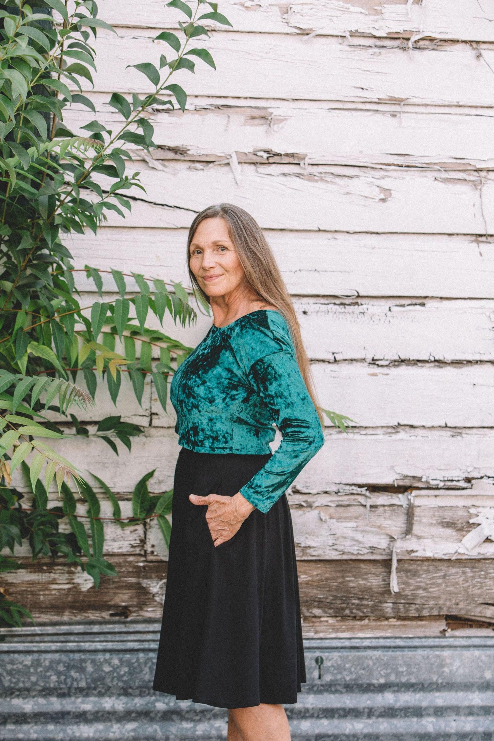 Shelby Crop Top in Spruce Crushed Velvet Product Image