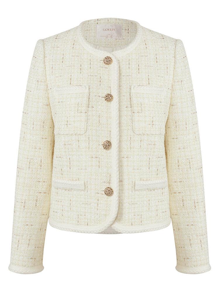 White Knitted Tweed Crop Jacket Product Image