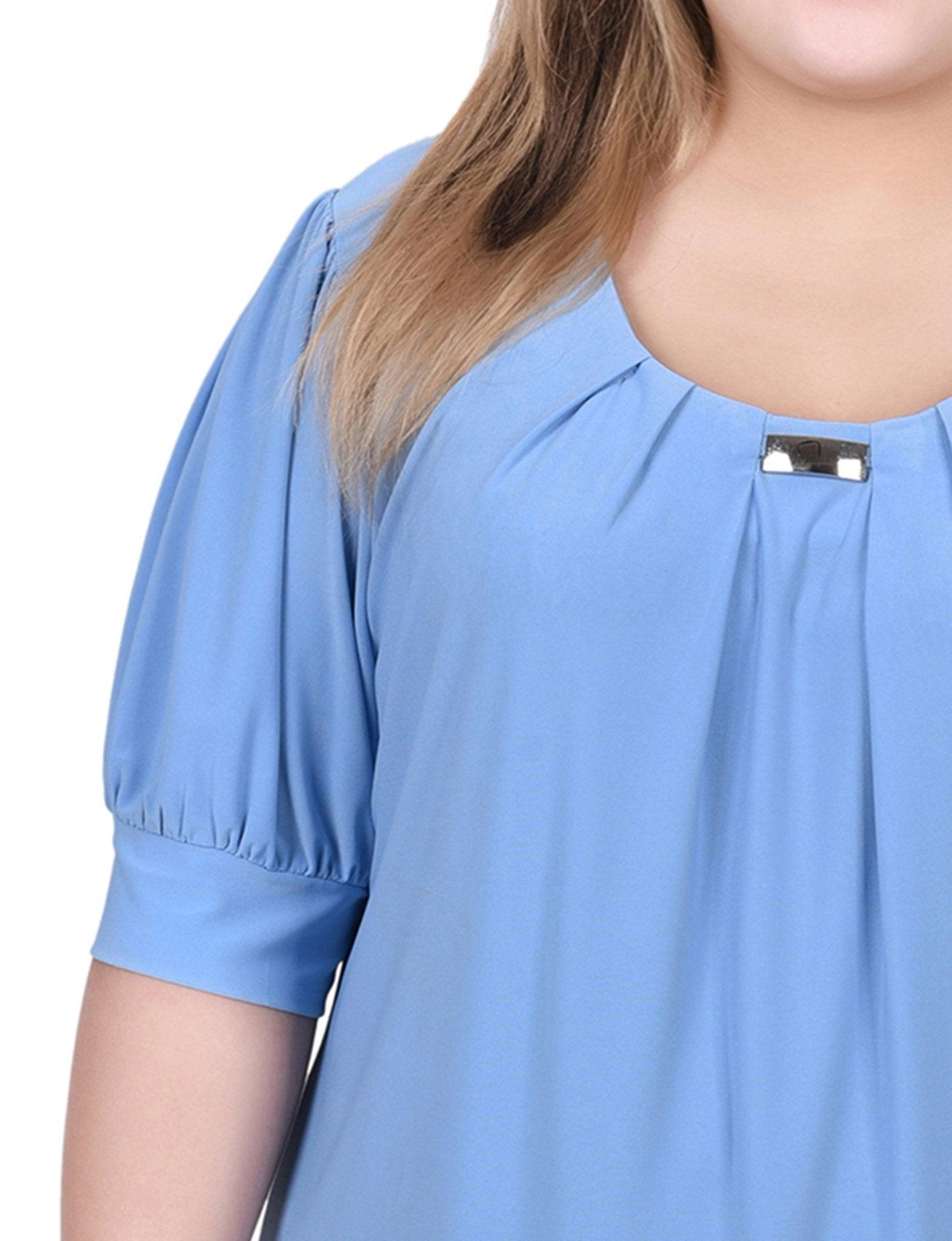 Silver Lake Blue Short Sleeve Balloon Sleeve Top With Hardware - Plus Product Image