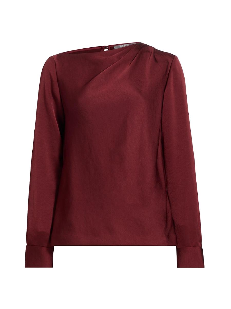 Womens Satin Asymmetric Gathered Blouse Product Image