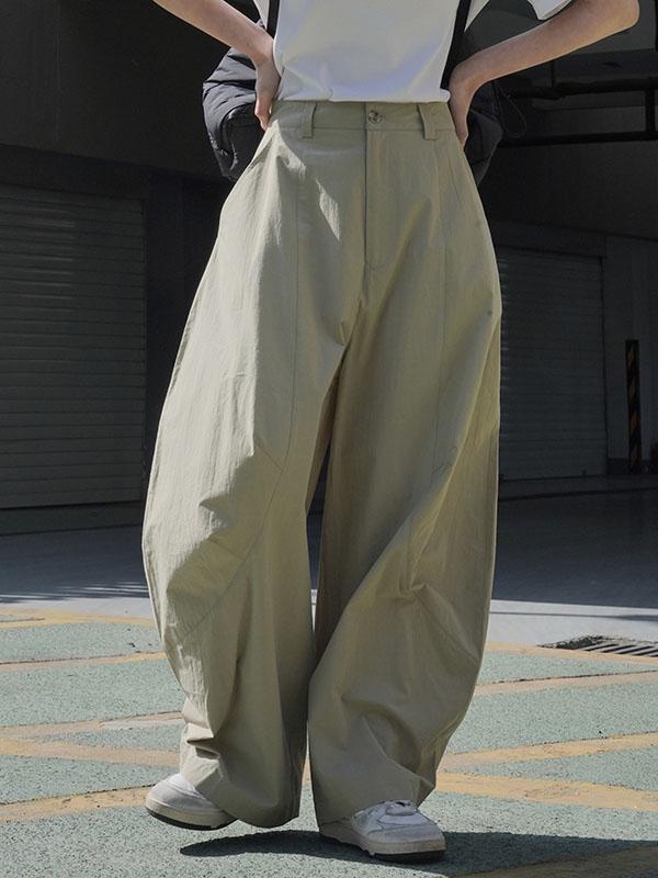 Loose Wide Leg Solid Color Split-Joint Casual Pants Bottoms Trousers Product Image