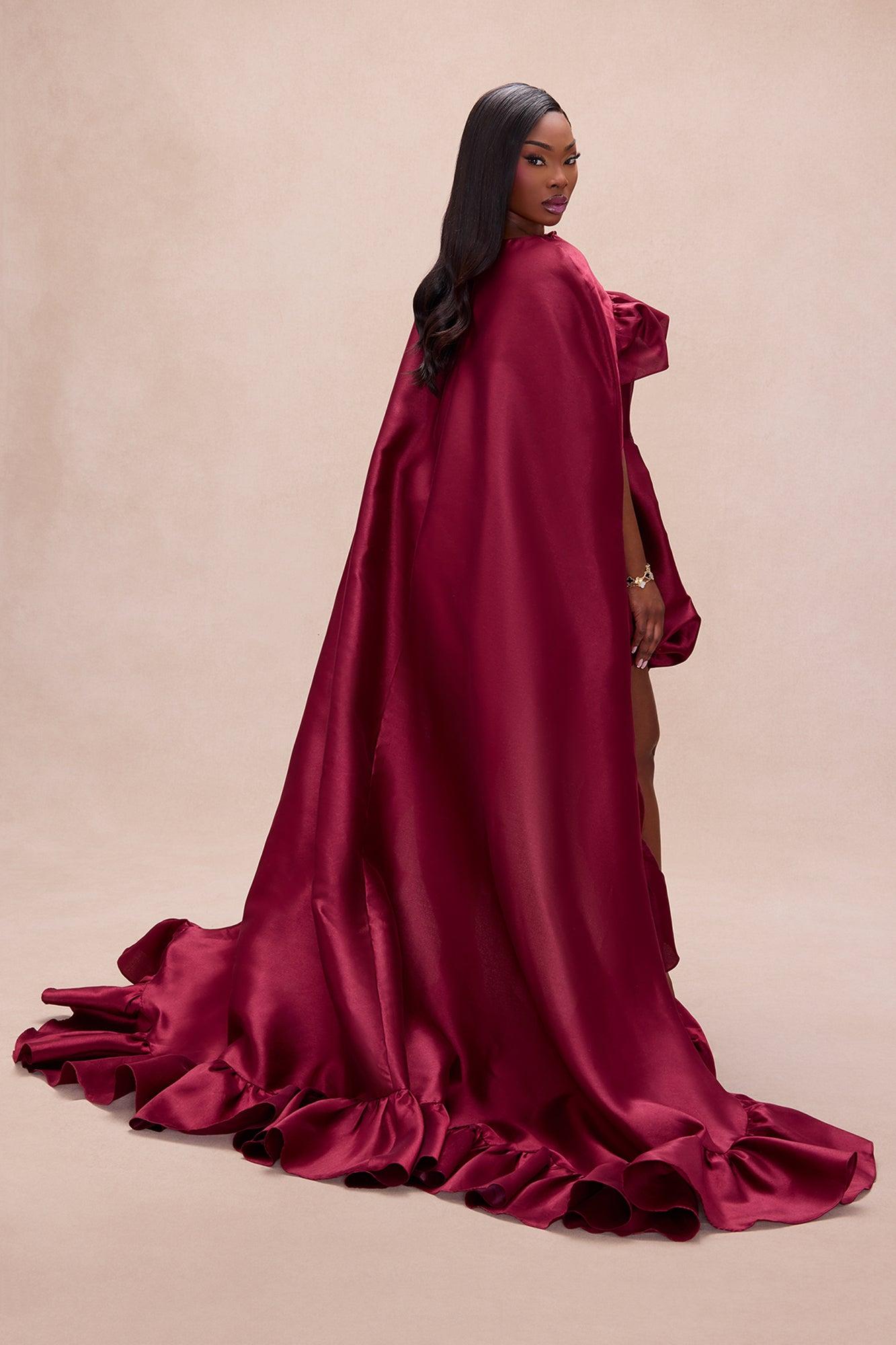 Chic Drama 2 Piece Cape Mini Dress Set - Burgundy Female Product Image