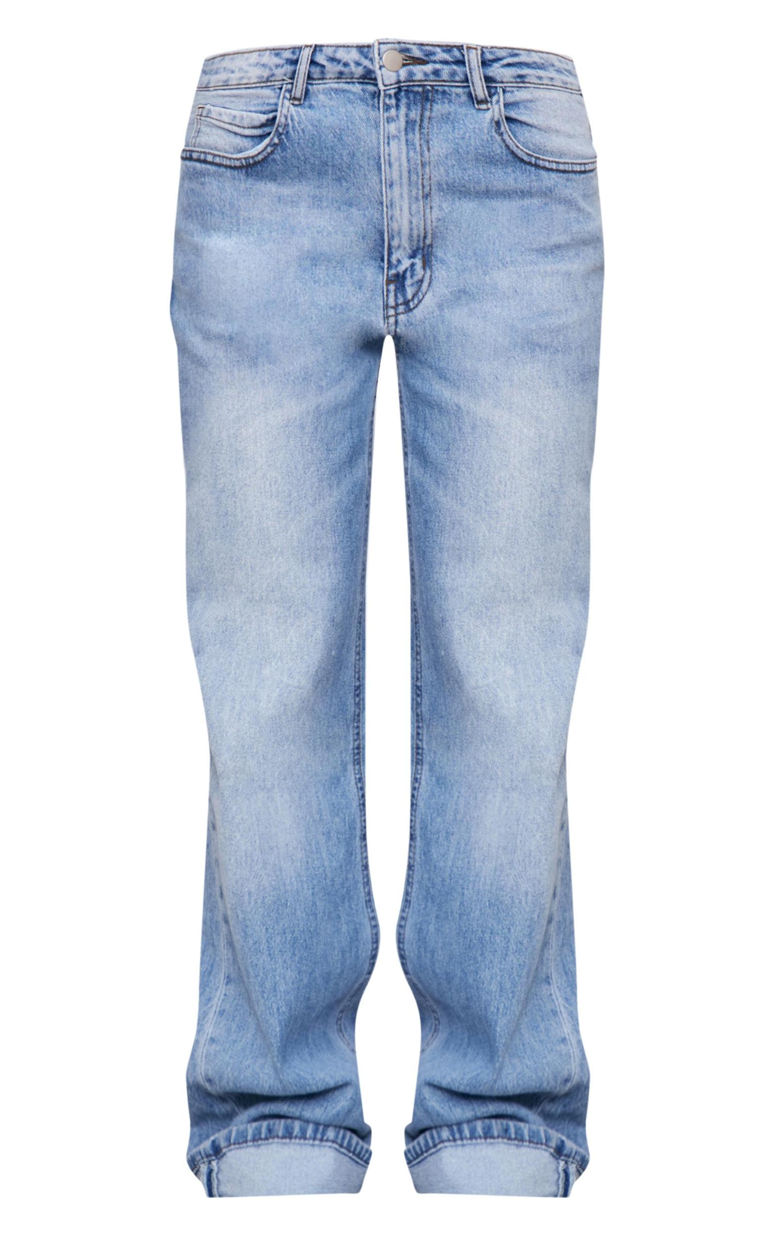 Mid Blue Wash Turn Up Hem Jeans Product Image