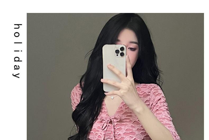 Set: Patterned Bikini Top + Bikini Bottom + Cover Up + Wrap Mini Skirt Product Image