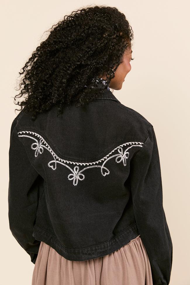 Danielle Black Embroidered Denim Jacket Product Image