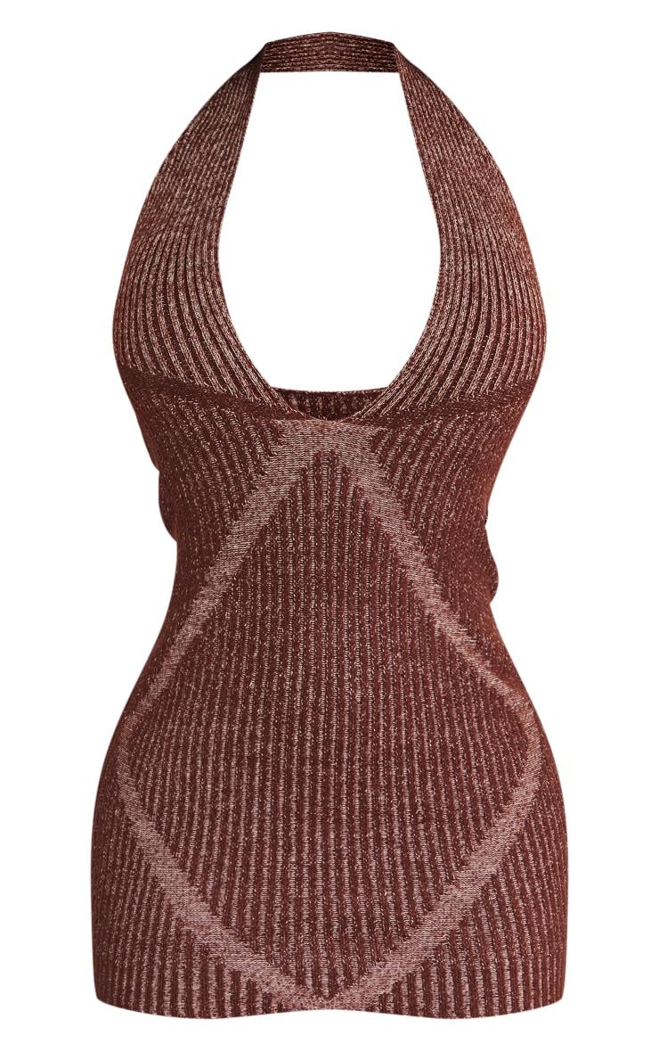 Petite Chocolate Contrast Knitted Halterneck Mini Dress Product Image