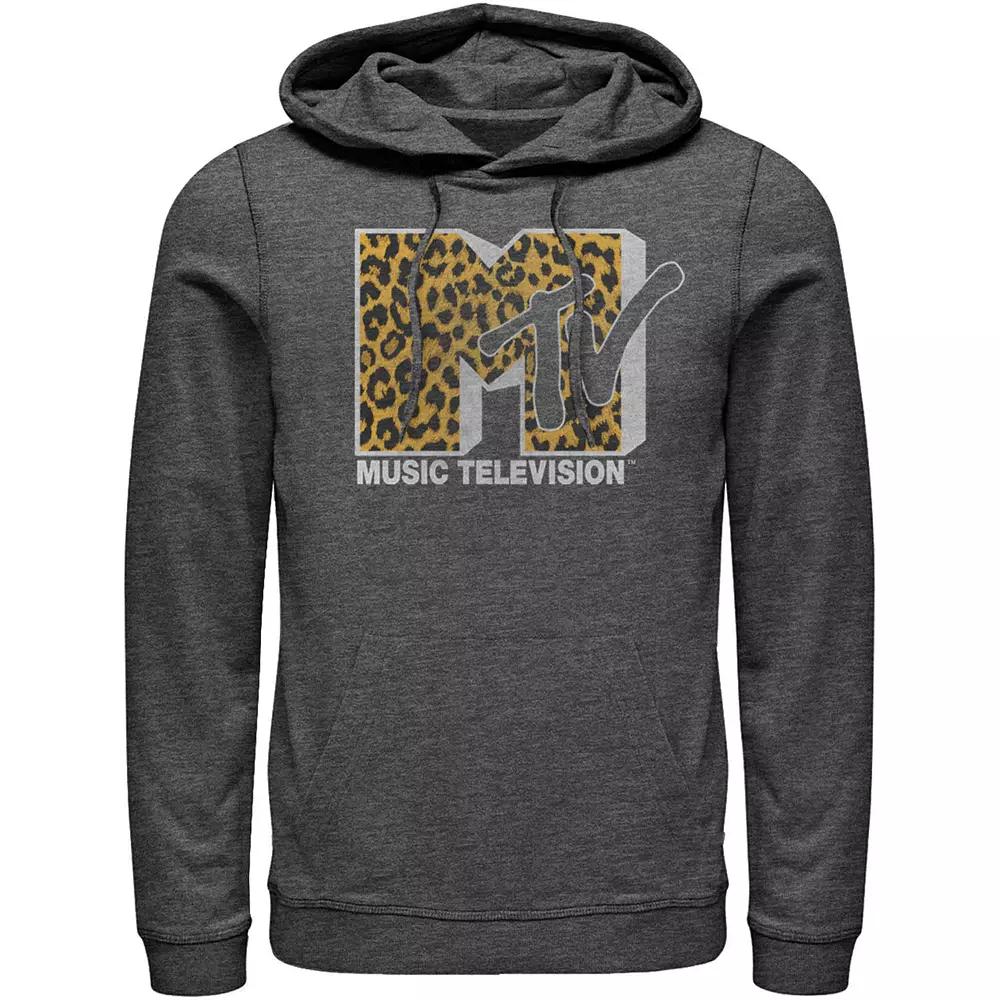 Men's MTV Logo Cheetah Print Hoodie, Size: Medium, Char Hthr Product Image