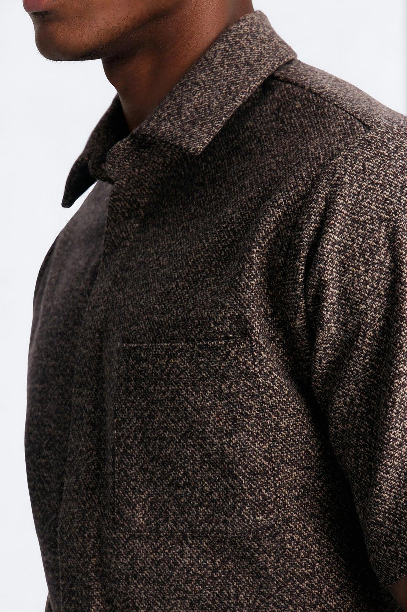 Heathered Faux Wool Button Up Shirt - Brown/combo Male Product Image